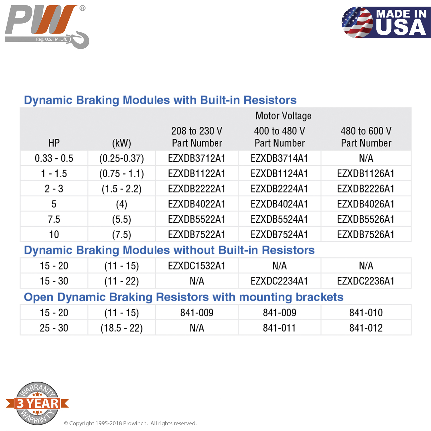 EZXDB4022A1 Dynamic Brake with Builtin Resistor 200240V for PWK1250i